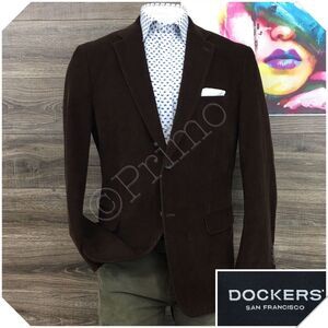 DOCKERS Mens Corduroy Blazer Sport Coat Casual Jacket Size 44R Brown Cotton Suit
